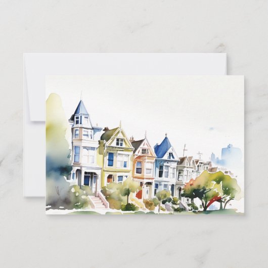 San Francisco Painted Ladies Landscape Wedding 出欠カード (裏面)