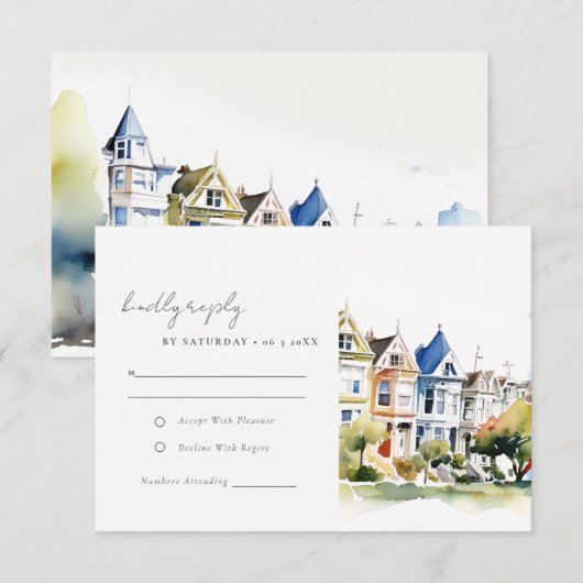 San Francisco Painted Ladies Landscape Wedding 出欠カード (正面/裏面)