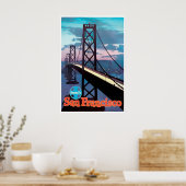 San Francisco Print Golden Gate Bridge Art Santa ポスター (キッチン)