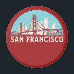 San Francisco Retro City Skyline Vintage Cityscape マグネット<br><div class="desc">Vintage and retro city design with beautiful skyline, tourist attraction and cityscape art. Cool skyscraper and building silhouette illustration merchandise for tourist and traveler. Perfect as souvenir to bring back home when travelling all around the world. Save the memory of your travel and vacation with family and friends. Background color...</div>