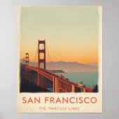 San Francisco Retro Golden Gate Bridge ポスター (正面)