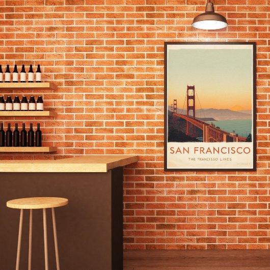San Francisco Retro Golden Gate Bridge ポスター