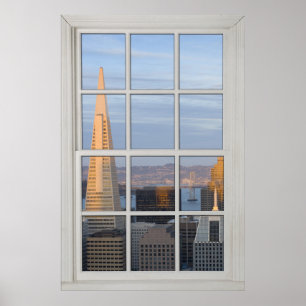 San Francisco Skyline フェイク - Fake White Window ポスター