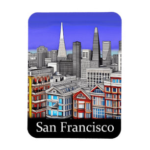 San Francisco Skyline Colored Line Art マグネット