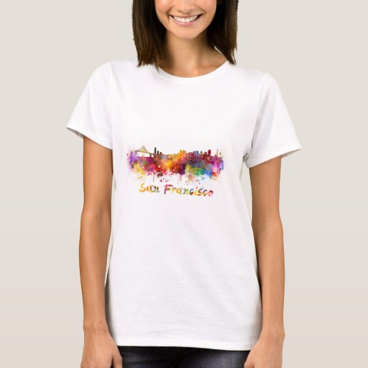 San Francisco skyline in watercolor background Tシャツ (正面)