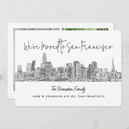 San Francisco Skyline Sketch Drawing Moving 案内状 (正面/裏面)