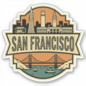San Francisco Skyline Vintage Retro Travel Badge  シール (正面)