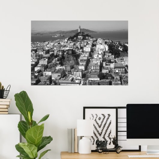 San Francisco Telegraph Hill – モノクロ ポスター (ホームオフィス)