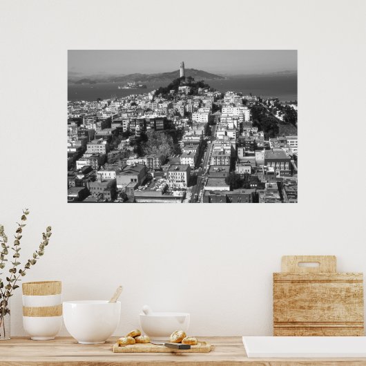 San Francisco Telegraph Hill – モノクロ ポスター (キッチン)