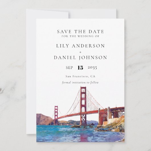 San Francisco Watercolor Destination Wedding セーブザデート (正面)