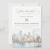 San Francisco Watercolor Landscape Photo Wedding セーブザデート (正面)