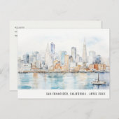 San Francisco Watercolor Landscape Travel シーズンポストカード (正面/裏面)