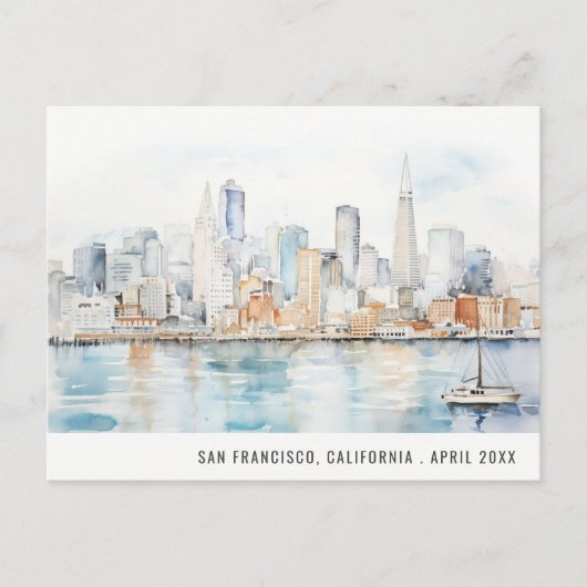 San Francisco Watercolor Landscape Travel シーズンポストカード (正面)
