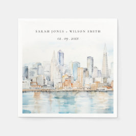 San Francisco Watercolor Landscape Wedding スタンダードカクテルナプキン