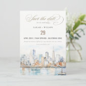 San Francisco Watercolor Landscape Wedding セーブザデート (スタンド正面)