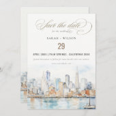 San Francisco Watercolor Landscape Wedding セーブザデート (正面/裏面)