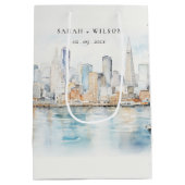 San Francisco Watercolor Landscape Wedding ミディアムペーパーバッグ (裏面)