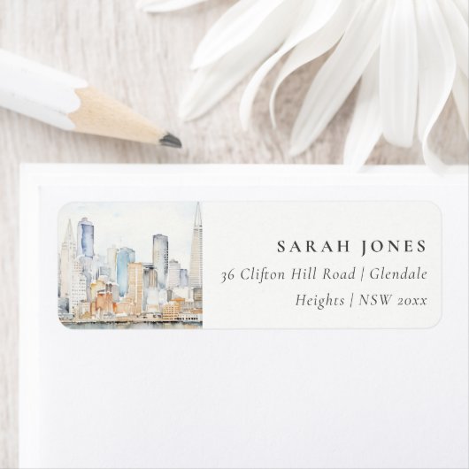 San Francisco Watercolor Landscape Wedding ラベル (インサイチュ)
