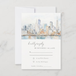 San Francisco Watercolor Landscape Wedding 出欠カード