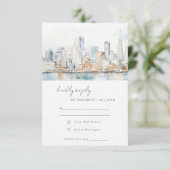 San Francisco Watercolor Landscape Wedding 出欠カード (スタンド正面)