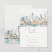 San Francisco Watercolor Landscape Wedding 出欠カード (正面/裏面)