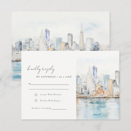 San Francisco Watercolor Landscape Wedding 出欠カード (正面/裏面)