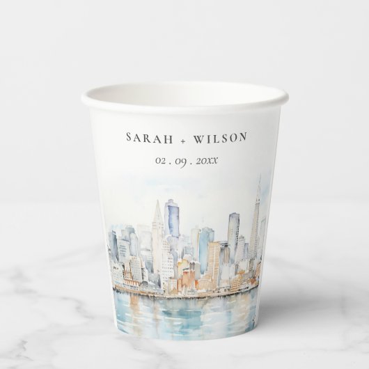 San Francisco Watercolor Landscape Wedding 紙コップ (裏面)