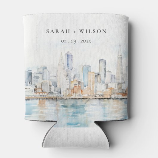 San Francisco Watercolor Landscape Wedding 缶クーラー (裏面)