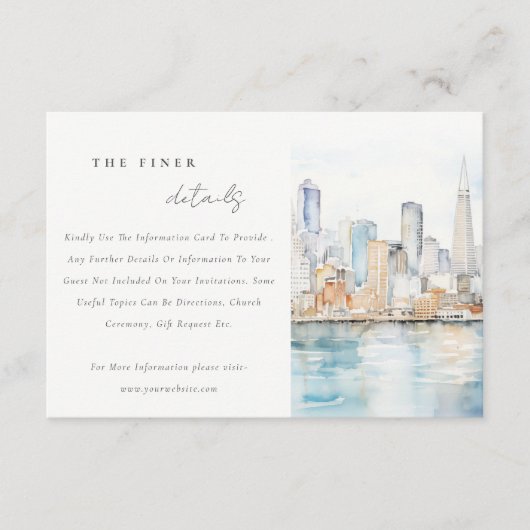San Francisco Watercolor Landscape Wedding Details エンクロージャーカード (正面)