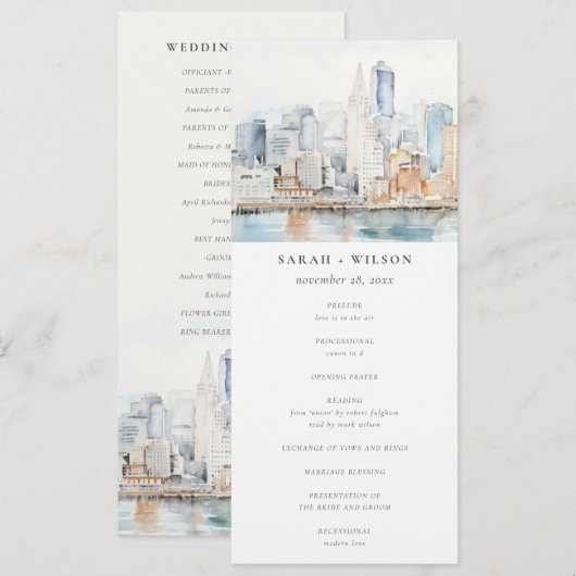 San Francisco Watercolor Landscape Wedding Program 招待状 (正面/裏面)