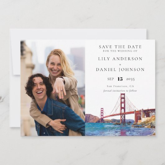 San Francisco Watercolor Photo Wedding セーブザデート (正面)