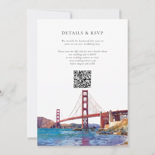 San Francisco Watercolor QR Code Wedding 招待状 (裏面)