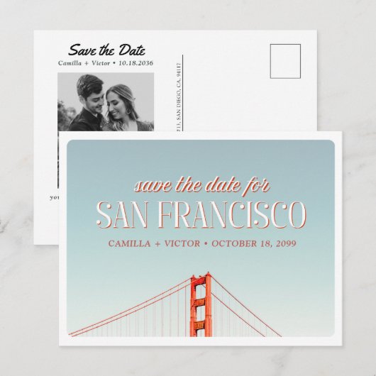 San Francisco Wedding Save the Date Photo Postcard ポストカード (正面/裏面)