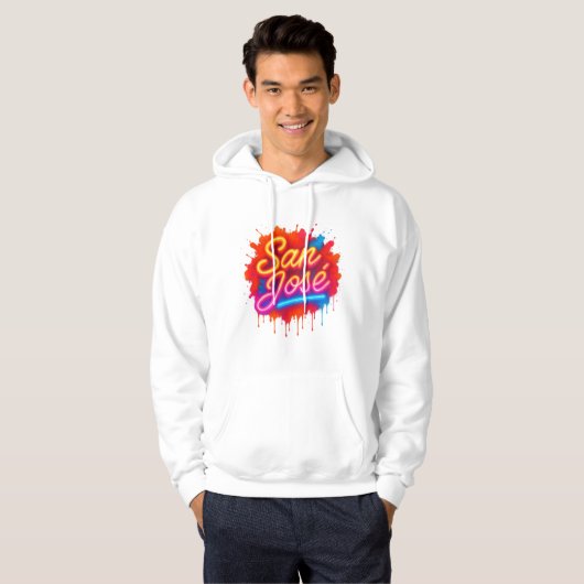San José Retro Neon Script Street Art Splash パーカ (正面フル)