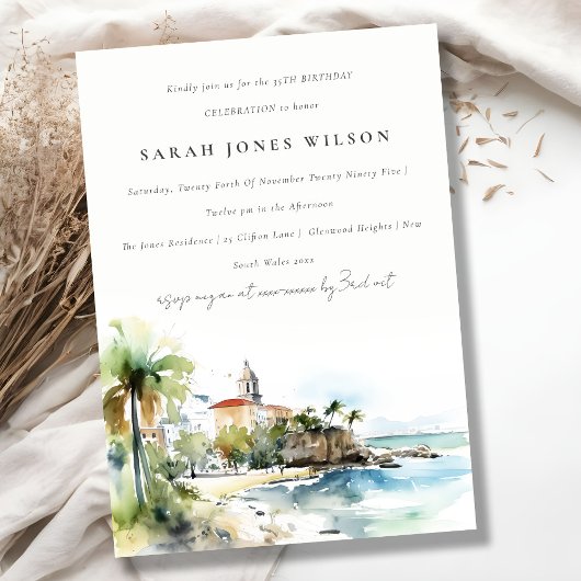 San Juan Puerto Rico Watercolor Landscape Birthday 招待状