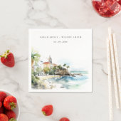 San Juan Puerto Rico Watercolor Landscape Wedding スタンダードカクテルナプキン (インサイチュ)