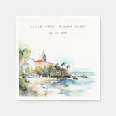 San Juan Puerto Rico Watercolor Landscape Wedding スタンダードカクテルナプキン (正面)