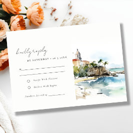 San Juan Puerto Rico Watercolor Landscape Wedding 出欠カード