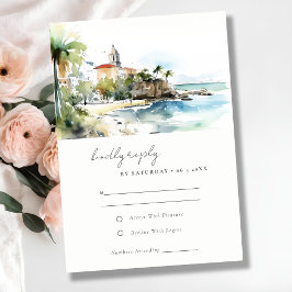 San Juan Puerto Rico Watercolor Landscape Wedding 出欠カード