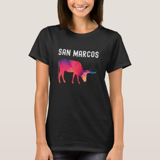 SAN MARCOS -鮮やか Geometric Longhorn Cars Gra Tシャツ (正面)