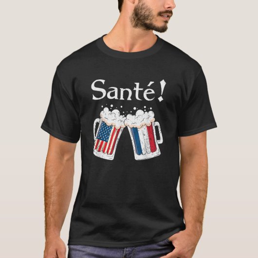 San Men Women French American Flag Beer Mug Cheers Tシャツ (正面)