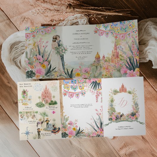 San Miguel de Allende Watercolor Wedding 三つ折り招待状