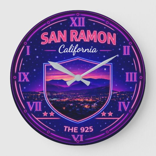 San Ramon California Valley Lights ラージ壁時計 (正面)