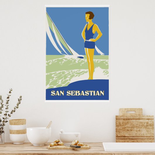 San Sebastian, vector art retro travel ポスター (キッチン)