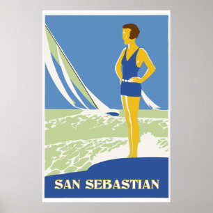 San Sebastian, vector art retro travel ポスター