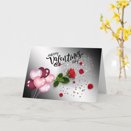  San Valentín con purpurina y rosas  カード (黄色い花)