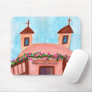 Sanctuario de Chimayo教会カラフルの水彩画 マウスパッド