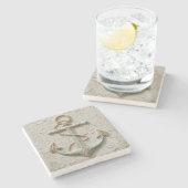 Sand and Aqua Coastal Anchor Art ストーンコースター (横)