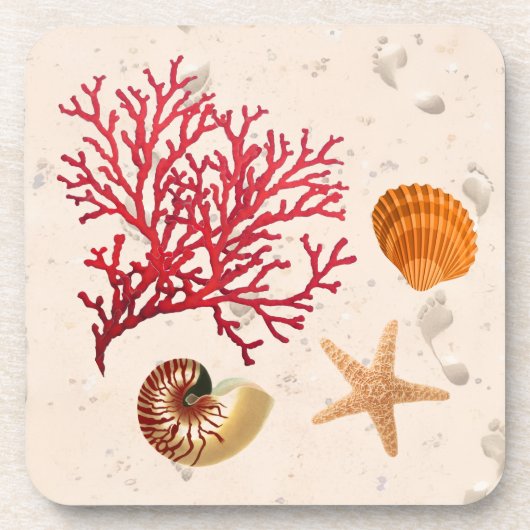 Sand and seashells Hard plastic coaster コースター (正面)