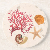 Sand and seashells round sandstone coaster コースター (正面)